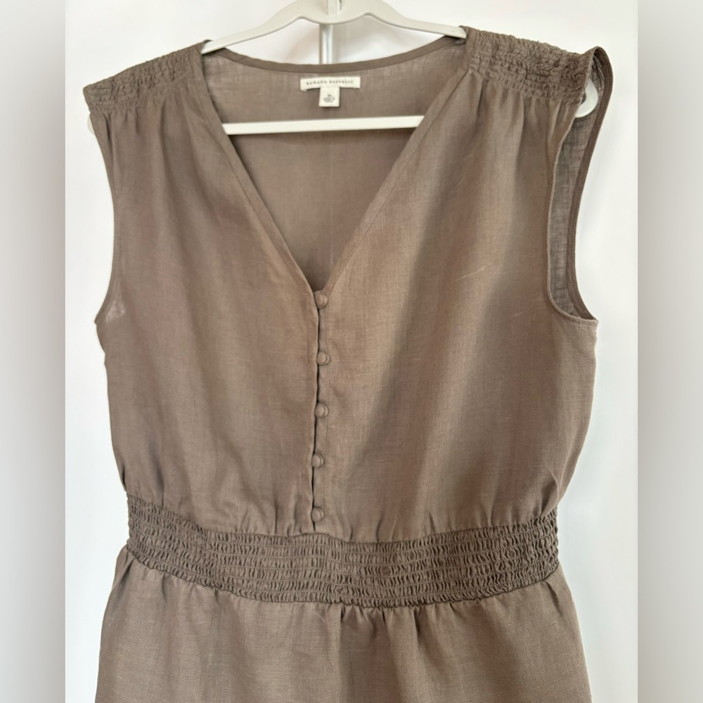 Linen Y2K Banana‎ Republic V-neck Sleeveless Top Fitted Waist Mocha Brown Medium